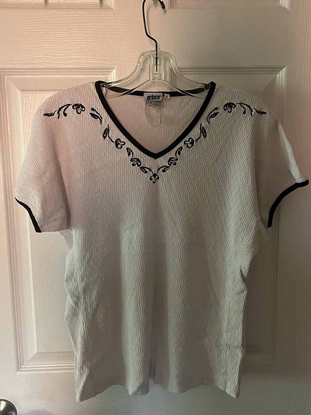 Prince White Short-Sleeve V-Neck Knit Top with Black Trim